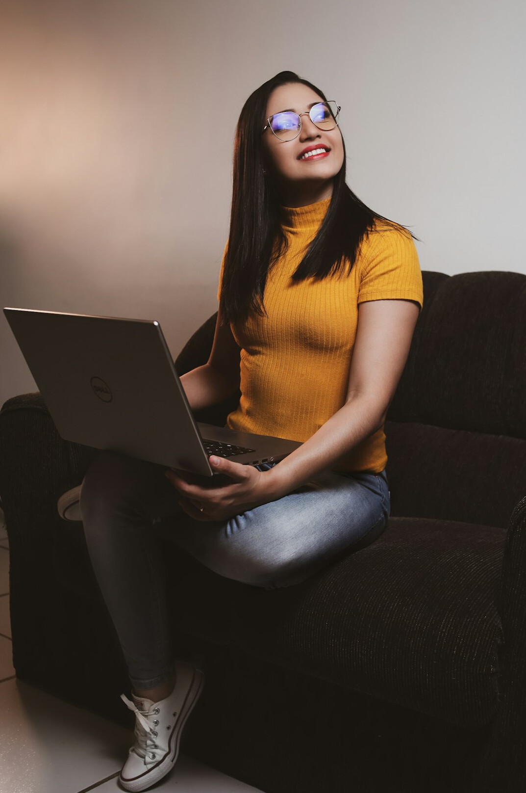woman taking online course