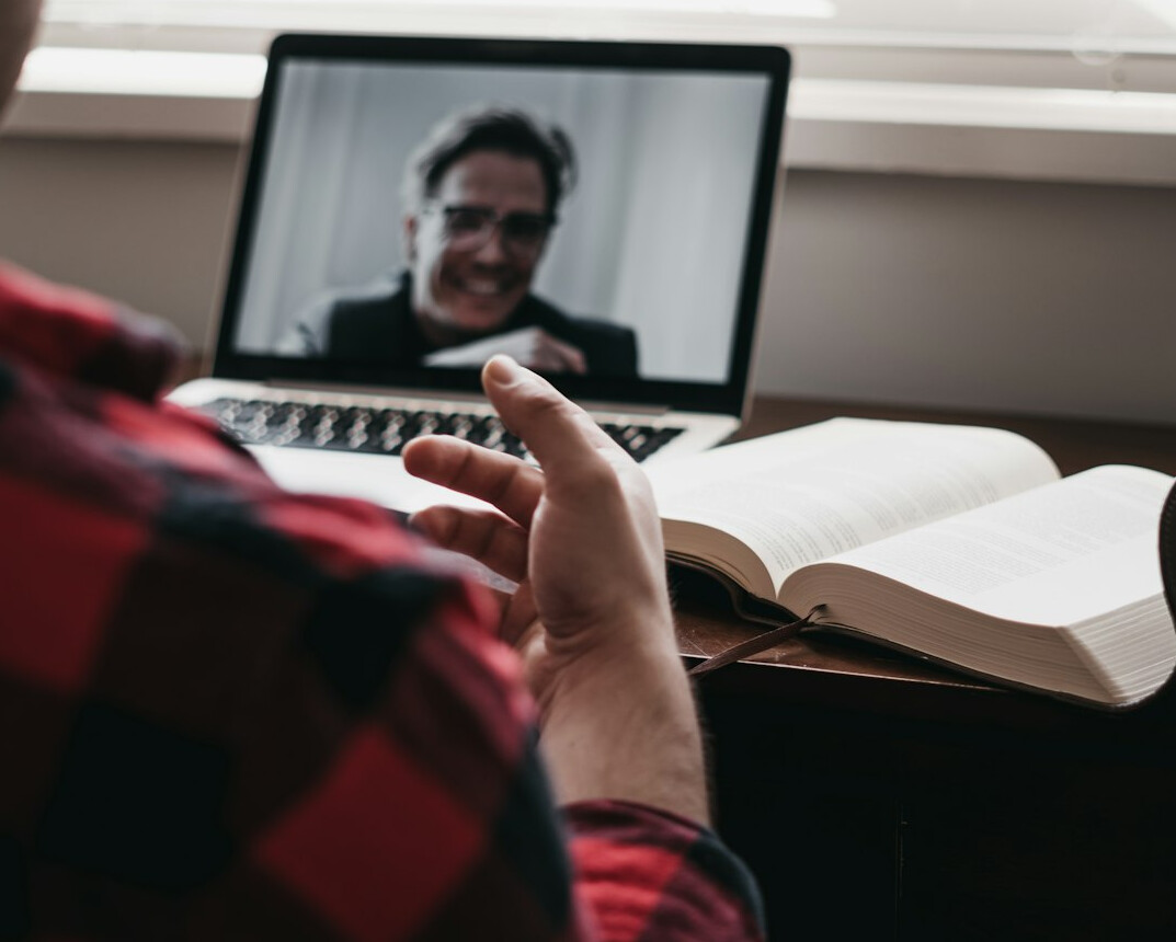 person studying online at home