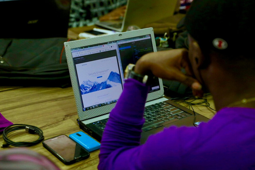 group of students in coding class