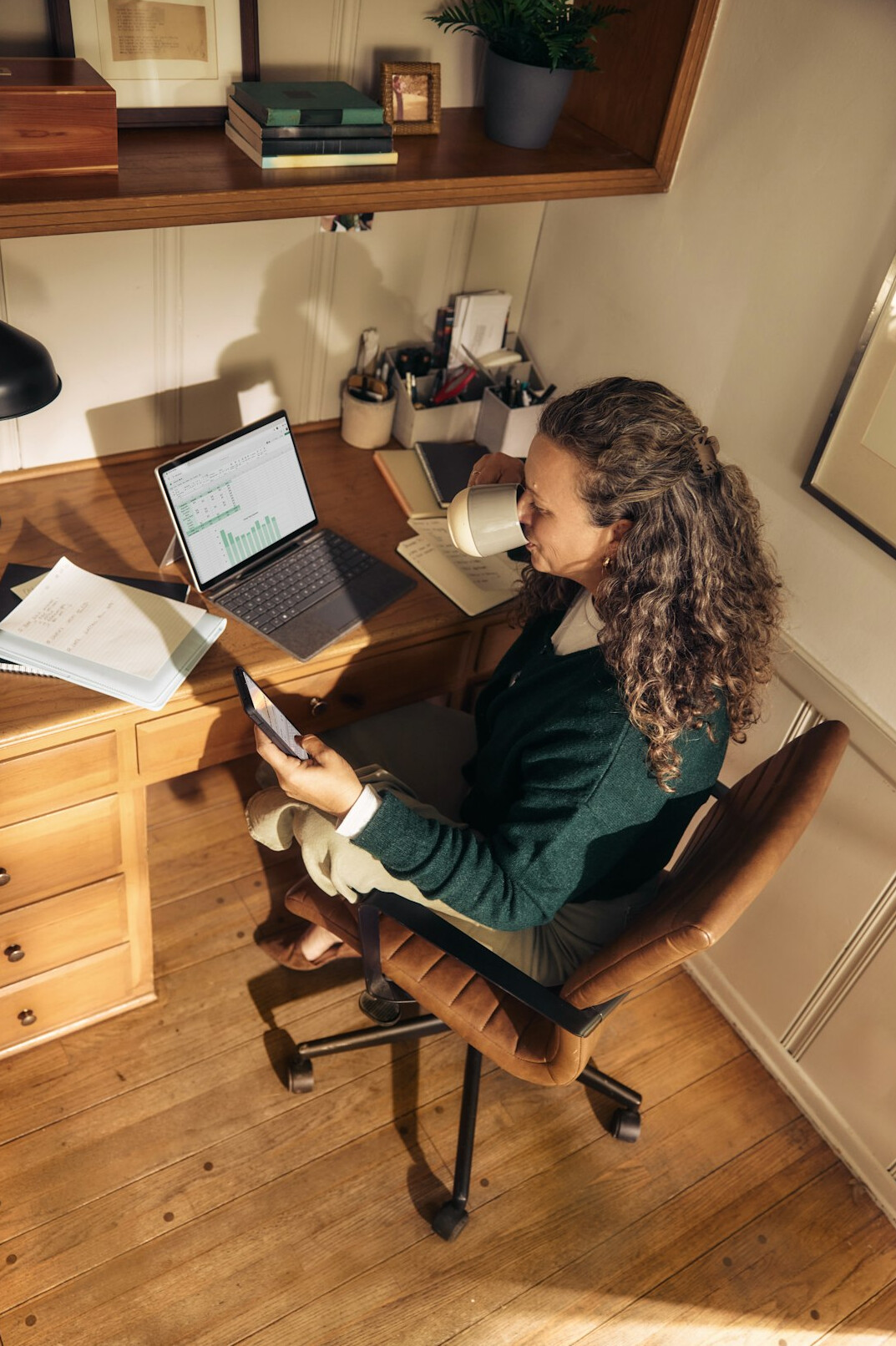 professional studying online at desk
