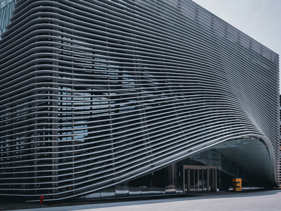 Modern office building entrance with glass facade